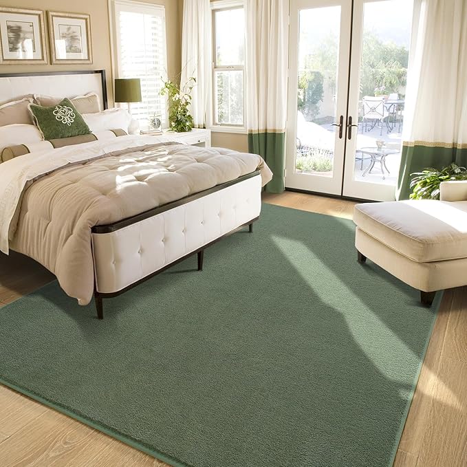 Amearea Modern Area Rugs for Bedroom Living Room, 4x6 Feet Sage Green Thickened Memory Foam Rug, Fluffy Indoor Washable Rugs Non Slip Minimalist Carpet for Kids Boys Girls Dorm Nursery Room Decor