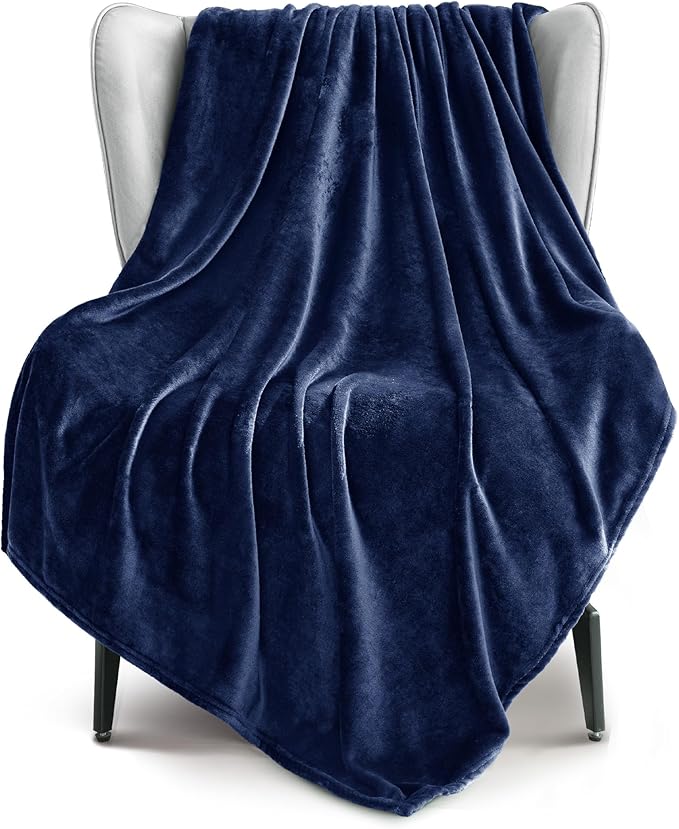 Exclusivo Mezcla Fleece Throw XL Blanket for Couch, Sofa, Super Soft and Warm Navy Blue Blankets, All Season, Cozy, Plush, Lightweight, 50x70 Inches
