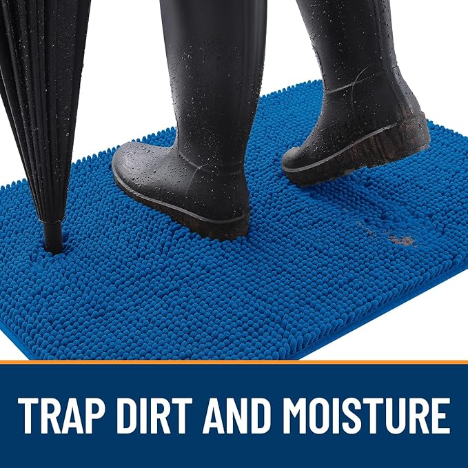 OLANLY Dog Door Mat for Muddy Paws 54x24, Absorbs Moisture and Dirt, Absorbent Non-Slip Washable Doormat, Quick Dry Chenille Mud Mat, Entry Indoor Entryway Carpet for Inside Floor, Deep Navy Blue