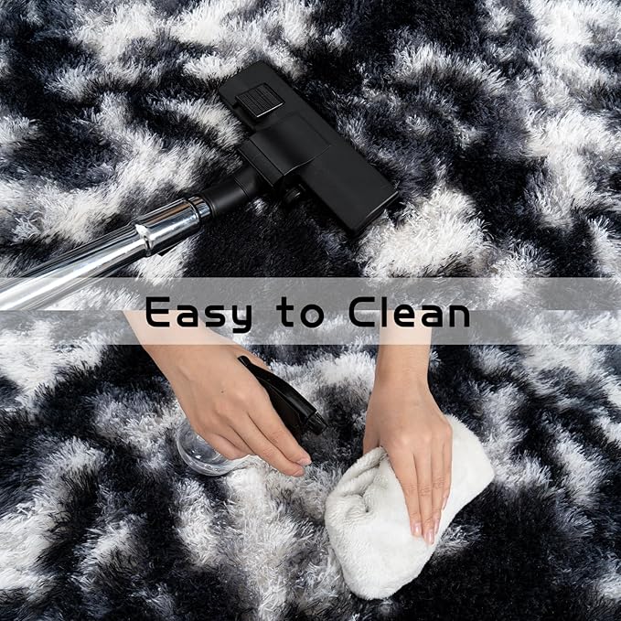 Pionblank Super Fluffy Area Rug for Living Room 5x7 Feet, Modern Indoor Shaggy Carpet, Soft Plush Non Slip Rugs for Bedroom Kids Room Cloakroom Home Decor, Black White