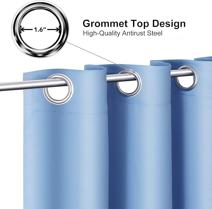 ChrisDowa Room Darkening Curtains 102 Inches Long 2 Panels Set for Living Room, Grommet Thermal Insulated Blackout Curtains for Bedroom (Sky Blue, 52 x 102 Inch)