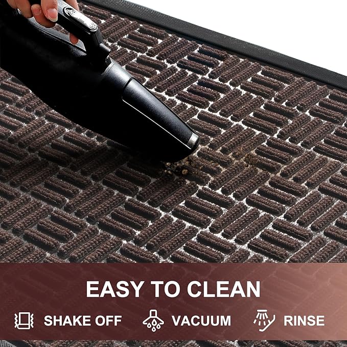 Mibao Front Door Mat, Heavy Duty Durable Welcome Mat for Outdoor Indoor, Dirt Trapper Waterproof Super Absorbent Door Mat for Entryway Outside Patio Porch, 29.5" x 17", Coffee