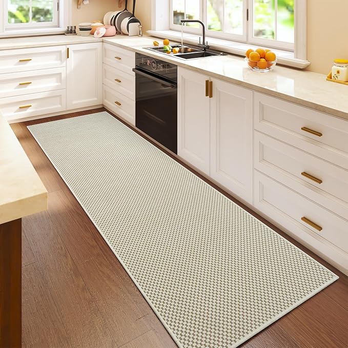 YDKGL 2x6 ft Kitchen Runner Rugs Mat Non Slip Woven Runners for Hallways Washable, Soft Long Entryway Laundry Hall Floor Runner Carpet for Indoor Backdoor Bedroom Living Room, Beige