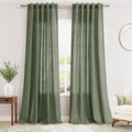 Nanspring Olive Green Boho Curtains for Bedroom Back Tab Rod Pocket Semi Sheer Linen Curtains 90 Inches Long 2 Panel Set Light Filtering Neutral Farmhouse Lightweight Drapes for Living Room 40x90