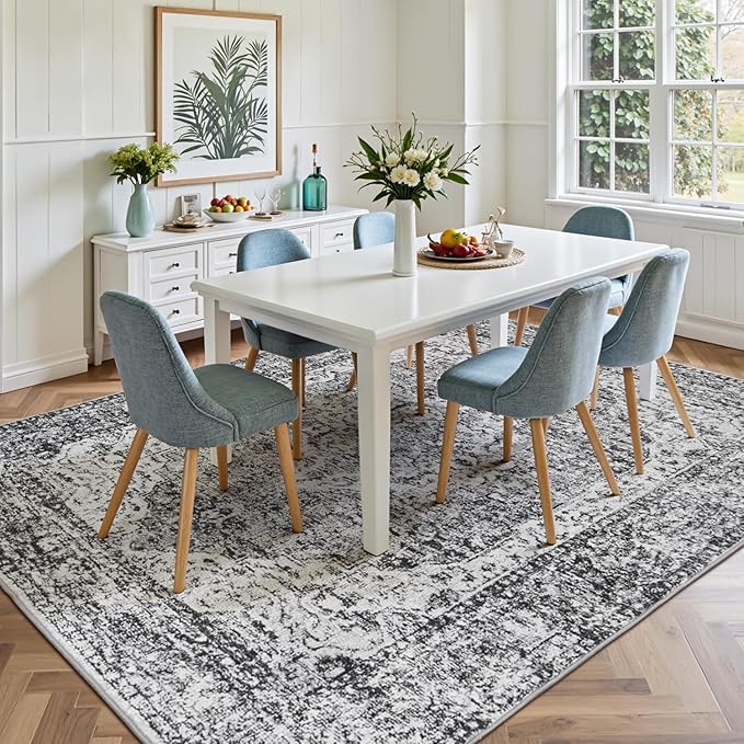 Lofus 8x10 Area Rugs for Living Room, Washable Area Rug, Rugs for Bedroom, Kitchen, Vintage Boho Carpet, Soft Non-Slip, Low Pile Large Area Rug for Office Dining Room, Vintage Dark Grey