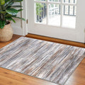 KOZYFLY Modern Abstract Small Area Rugs 2x3, Washable Kitchen Rug Non-Slip Soft Small Bathroom Rug, Grey Brown Striped Entryway Rugs Print Faux Wool Doormat for Bedside Entrance Bedroom Sink