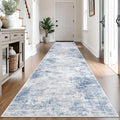 IOHOUZE Abstract Runner Rug 3x14 Ft Washable Runners for Hallways, Non Slip Kitchen Runner Printed Faux Wool Entryway Runner Indoor, Modern Abstract Floor Carpet for Hall Stair, Light Blue Grey