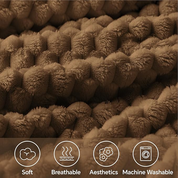 BEDELITE Fleece Blanket Twin Size for Bed Couch, 3D Jacquard Decorative Brown Throw, Soft and Cozy Warm Plush Fuzzy Blanket All Seasons Suitable, 60x80Inches