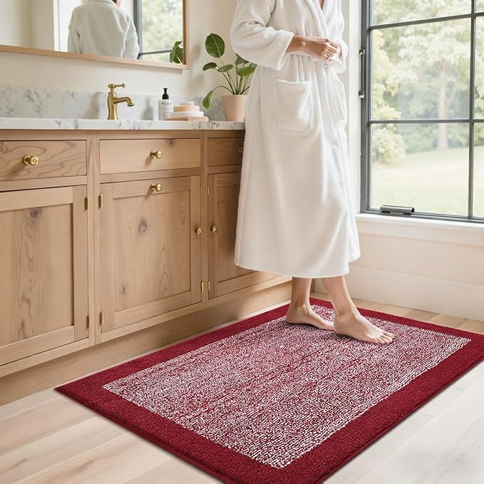 48x32 Large Bathroom Rugs Washable Non Slip, Red Bath Mat for Bathroom Floor Tub, Soft Absorbent Quick Dry Mats for Shower, Bathtub,Home Decor