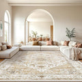 AMADA HOMEFURNISHING 10x14 Washable Area Rug, Low-Profile Large Area Rug with Non-Slip Backing & Durable Edge Binding, Vintage Large Rugs for Living Room, Bedroom & Dinning Room