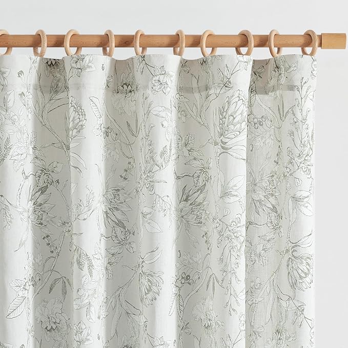 jinchan Floral Curtains 90 Inch Length Charcoal Grey Flower Linen Farmhouse Curtain for Living Room French Country Vintage Curtain Rod Pocket Curtains Set 2 Panels Gray Floral Printed