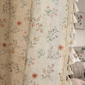 Boho Floral Spring Semi Sheer Curtains 84 Inch Length 2 Panels Set, Linen Texture Farmhouse Light Filtering Curtains Beige Tassel for Bedroom Living Room Vintage Rustic Patterned Printed Rod Pocket