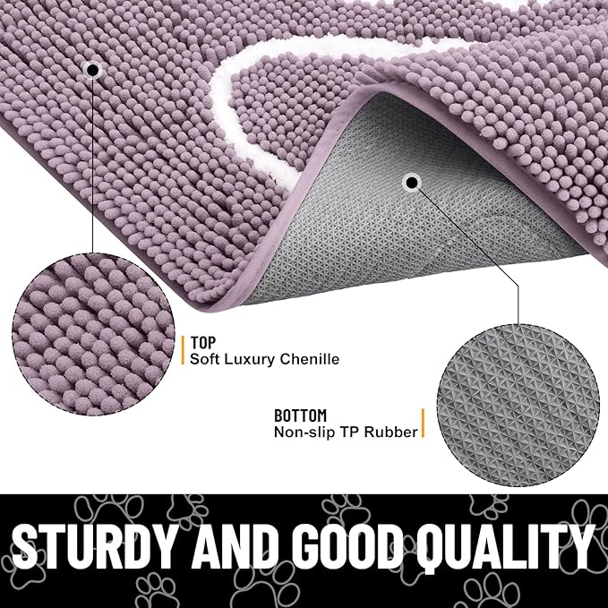Smiry Dog Door Mat for Muddy Paws, Absorbent Dirt Trapper Non Slip Quick Dry Washable Chenille Mat for Mud Dogs, Entry Rug for Indoor and Outdoor (30x20 Inches, Deep Plum and White)