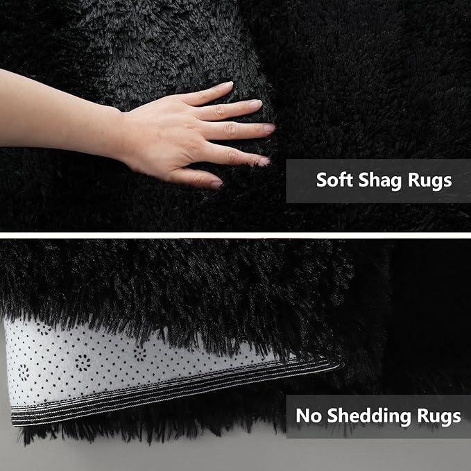 10X14 Large Shag Area Rugs for Living Room Bedroom,Big Soft Black Fluffy Rug for Bedroom Dorm, Indoor Carpet Nursery Rugs for Kids Girls Room Home Decor,Black