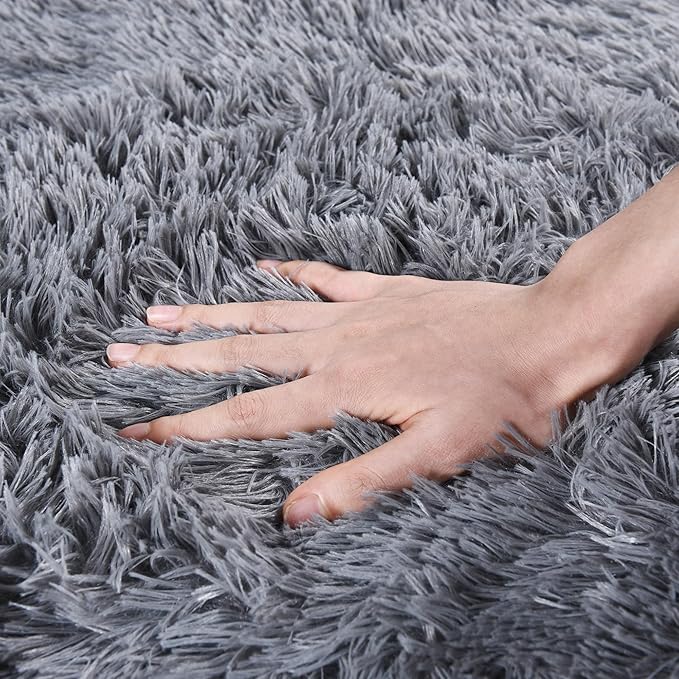 Runner Rugs for Bedroom 2x6 Rug Runners for Hallways Non Slip Soft Shag Bedside Rug, Fluffy Area Rug Throw Rugs for Living Room, Floor Carpet Runner for Nursery Kids Dorm, Grey