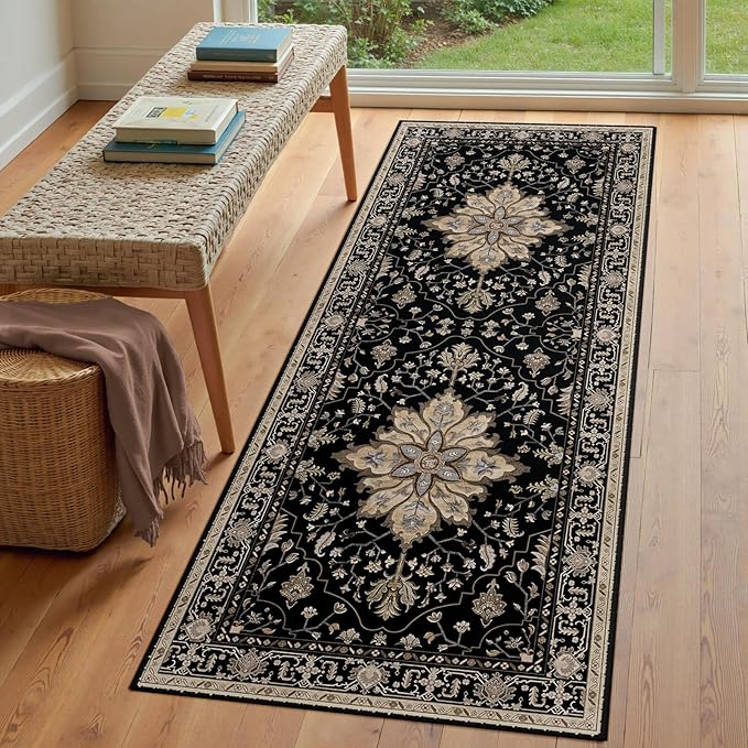 Area Rugs 3'x6' Runner Rug Non Slip Washable for Kitchen Hallway Bedroom Beside Laundry Room Bathroom Rug, Floor Carpet, Black Brown Neutral Dark Tan