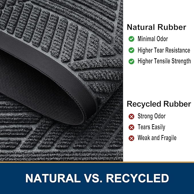 Smiry Front Door Mat Outside Entrance, Heavy Duty Sturdy Natural Rubber Doormat, Trap Dirt and Moisture, Easy Clean Low Profile Welcome Floor Mats for Indoor Outdoor Entry, 59x23 Inch, Grey
