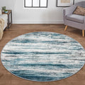 KOZYFLY Modern Abstract Round Area Rug 5Ft, Washable Kitchen Rug Non-Slip Soft Bathroom Circle Rug, Blue Striped Entryway Rugs Print Faux Wool Doormat for Bedside Entrance Bedroom Sink