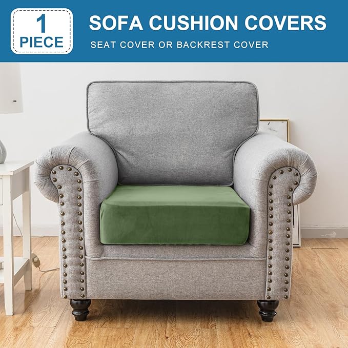 Couch Cover Stretch Velvet Sofa Cushion Cover 1-Piece - Elastic Washable Slipcover for Seat or Backrest, Couch Seat Covers for Sofas (Avocado Green)