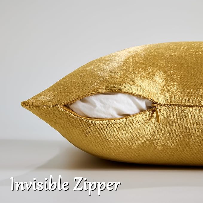 GIGIZAZA Decorative Couch Throw Pillow Covers,Set of 2 Gold Square Pillow Cushion Covers 22x22,Pillow Cases Velvet Pillow Covers
