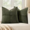 MIULEE Olive Green Decorative Throw Pillow Covers 20x20 Inch for Couch Bed Sofa Spring Decor Pack of 2 Boho Farmhouse Throw Pillows Soft Cross Corduroy Patchwork Textured Cushion Cases