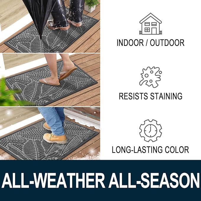 Colorxy Waterproof Doormat, Sturdy Natural Rubber Front Door Mats, Non Slip Low Profile Indoor Outdoor Entrance Mat, Stain Resistant Easy Clean Floor Mat for Patio or Entryway, 59''x36'', Dark Grey