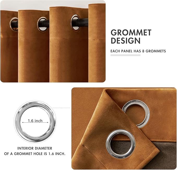 MIULEE Velvet Curtains Gold Brown Elegant Grommet Curtains Thermal Insulated Soundproof Room Darkening Curtains/Drapes for Fall Living Room Bedroom Decor 52 x 84 Inch Set of 2, Pumpkin Brown