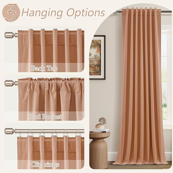 Guken 100% Blackout Curtains 120 Inch Length 2 Panels Set for Living Room Bedroom Back Tab Thermal Insulated Black Out Linen Drapes Room Darkening Peach Quartz,52x120