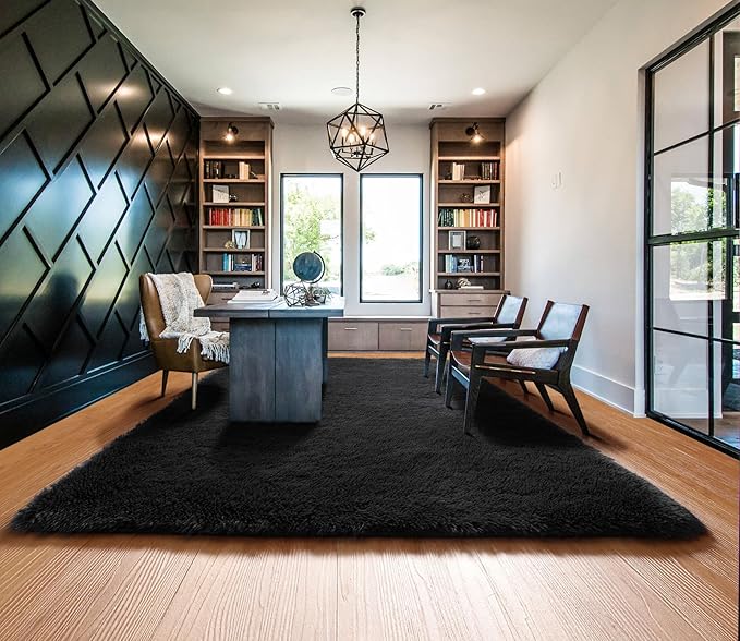 ONASAR Black Area Rugs 9x12 Living Room, Large Fluffy Shag Bedroom Rug, Soft Plush Thick Shaggy Big Floor Carpet for Kids Boy and Girls Teen Dorm Nursery Indoor Home Decor Aesthetic