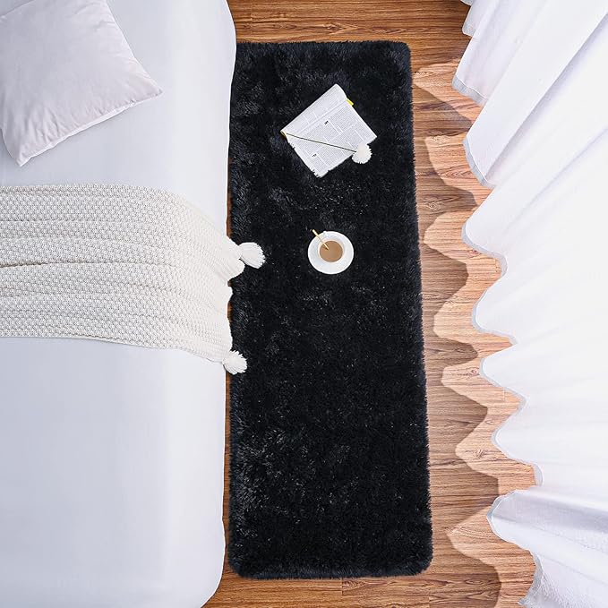 Chicrug Soft Runner Rugs for Bedroom Living Room Plush Fluffy Rug 2x5 Feet, Shag Furry Area Rug Carpet Non Shedding for Nursery Children Kids Girls Room Home Decorative, Black