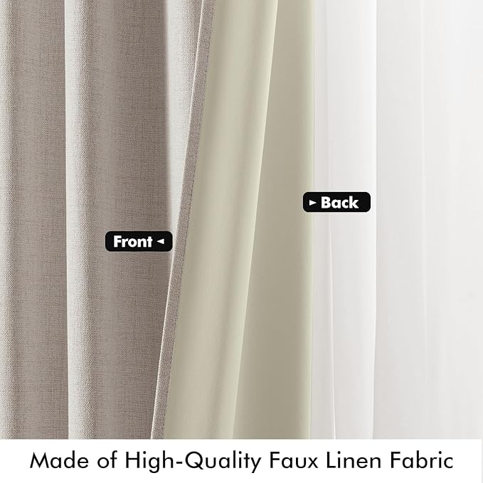 MIULEE 100% Blackout Linen Curtains for Bedroom, Ivory Solid Luxury Decor Thermal Insulation Room Darkening Drapes for Living Room Nursery Back Tab Rod Pocket 42 x 96 Inches, 2 Panels