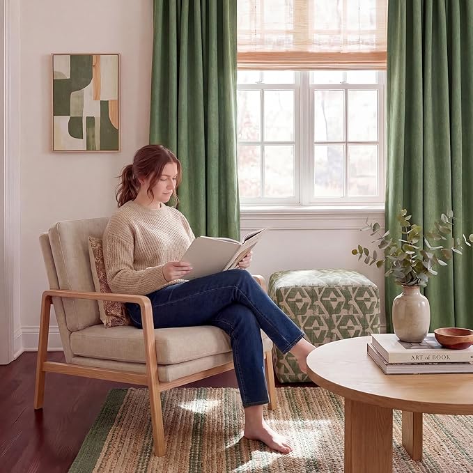 NICETOWN 100% Absolutely Blackout Linen Curtains for Bedroom Living Room, Dark Green, 52" Wide, 2 Pieces, Privacy Thermal Insulated Window Drapes 84" Long for Home Theater Enthusiasts or Gamers