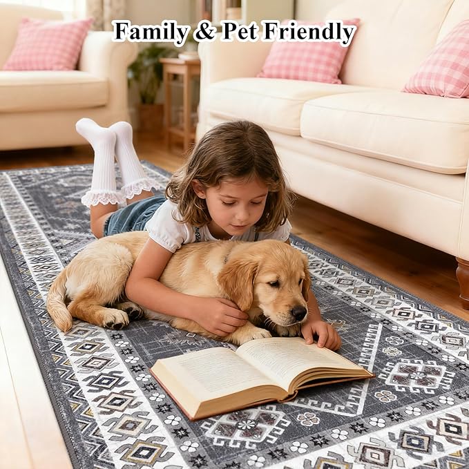 HEBE Washable Kitchen Rugs Runner 2'x 5', Non Slip Hallway Runner Rug, Low Pile Entryway Rug Laundry Room Mat Kitchen Carpet Runners for Hallways, Bathroom, Laundry, Bedside Rug