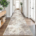 IOHOUZE Abstract Runner Rug 3x20 Ft Extra Long Washable Runners for Hallways, Non Slip Kitchen Runner Printed Faux Wool Entryway Runner Indoor, Modern Abstract Floor Carpet for Hall Stair, Beige Brown