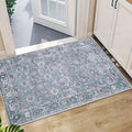 SERISSA Vintage Floral Rugs for Entryway, 2x3 Blue Grey Entryway Rug Non-Slip Washable Small Area Rug, Ultra Soft Boho Low-Pile Indoor Door Mat Floor Carpet for Entrance Bedroom Kitchen Bathroom