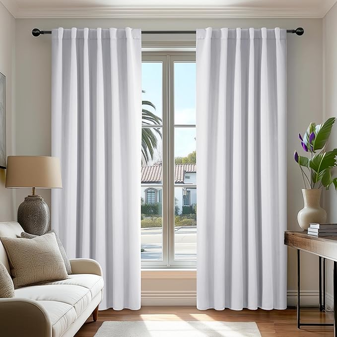 Deconovo Blackout Curtains, Thermal Insulated, W70 x L84 2 Panels, Back Tab, Machine Washable, Room-Darkening Drapes for Bedroom/Living Room Star White