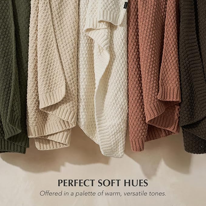 EVERGRACEHOME Chunky Chenille Knit Throw Blanket for Couch, Soft Luxurious Moss Stitch Blankets for Bed, Cozy Decorative Farmhouse Knitted Throws for Sofa, Terracotta Clay, 60" x 80"