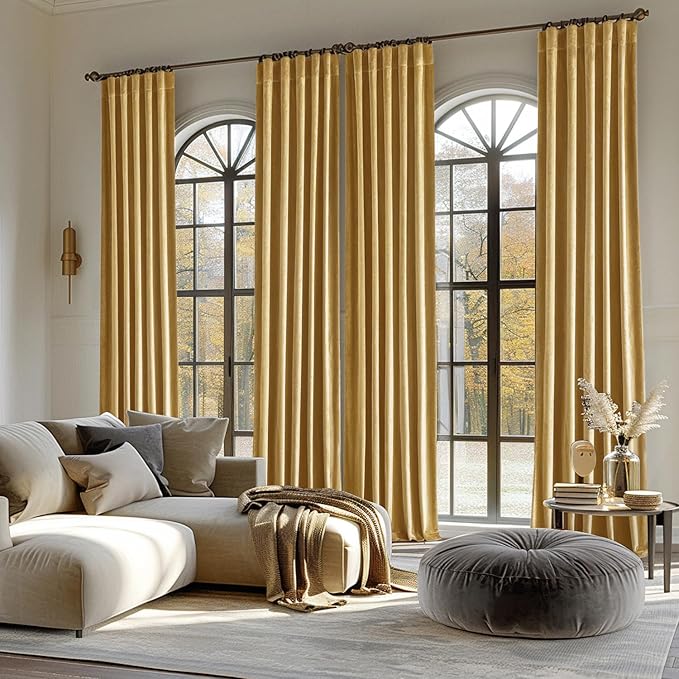 MIULEE Velvet Curtains 84 inches - Luxury Curtains for Bedroom Living Room Room Darkening Thermal Insulated Super Soft Window Drapes Rod Pocket & Back Tab, Golden, W52 x L84 inches, 2 Panels