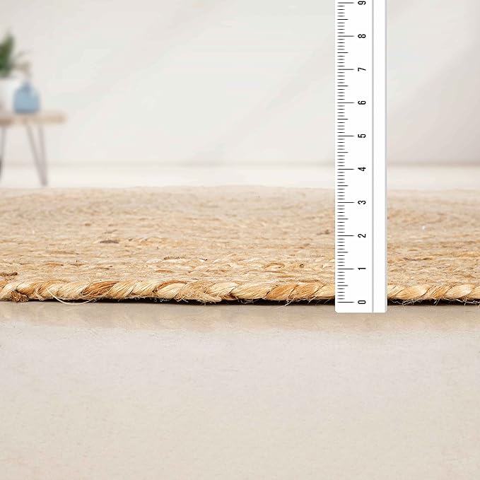 Hausattire Hand Woven Jute Braided Rug, 3’ Round – Natural, Reversible Boho Entry Area Rugs for Kitchen, Living Room I Farmhouse Decorative Floor Rug, 3 Feet Round