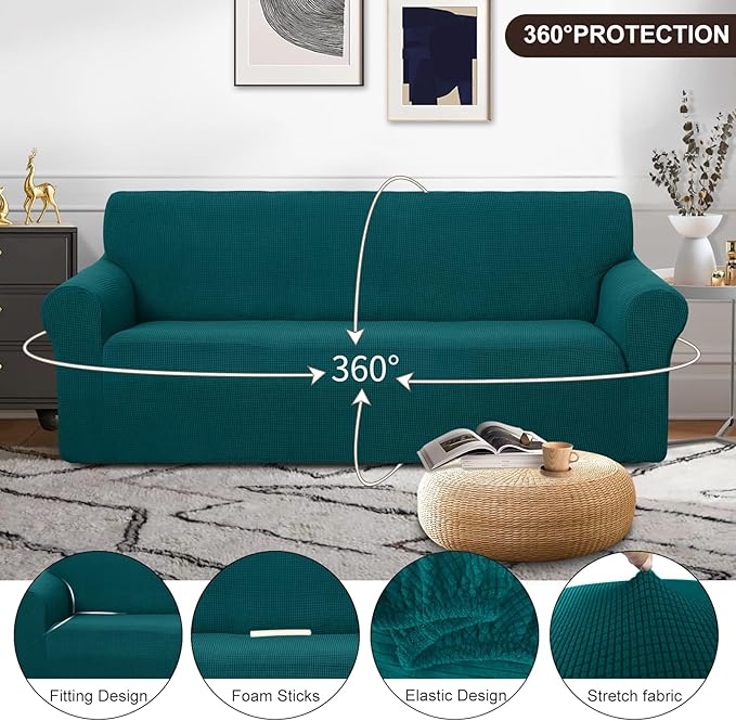 U-NICE HOME Stretch Couch Cover Sofa Cover Sofa Slipcover Furniture Protector for 3 Cushion Couch Sofa Pet Friendly(Sofa, Blue)