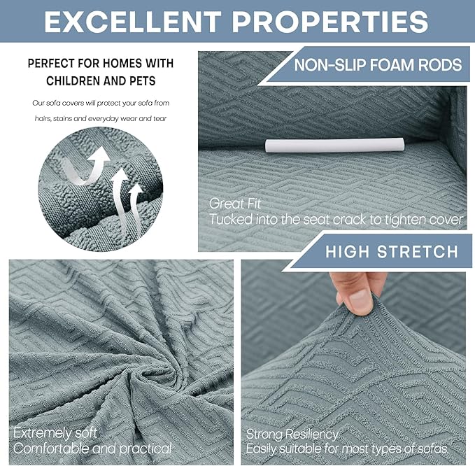 ZNSAYOTX 1 Piece Jacquard Couch Covers for 2 Cushion Couch High Stretch Loveseat Slipcover for Pets Dogs Anti Slip Love Seat Sofa Slipcover Furniture Protector (Medium, New Pattern Light Grey)