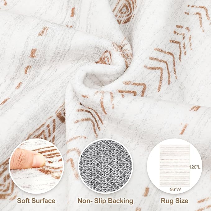 Nakagishi Area Rug Living Room Rugs: 8x10 Large Soft Machine Washable Boho Moroccan FarmNeutral Stain Resistant Indoor Floor Carpet for Bedroom Under Dining Table Home Office Decor-Cream Brown