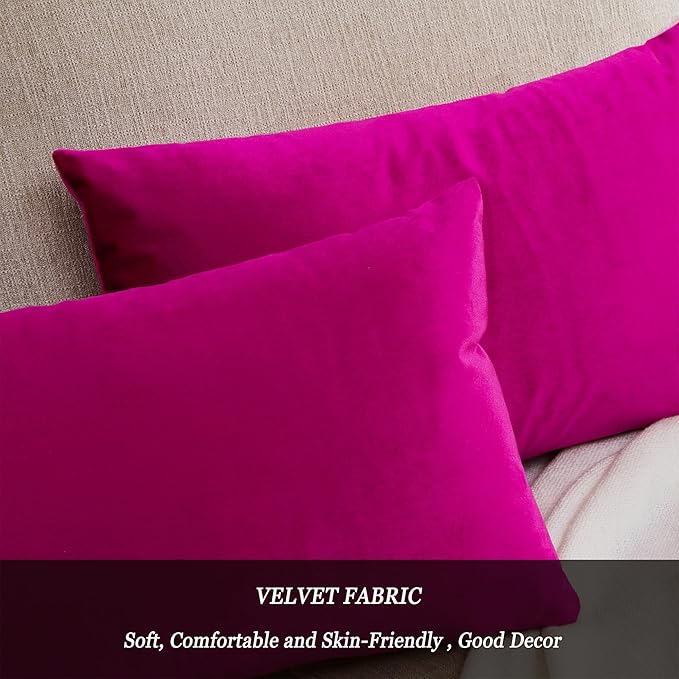 GIGIZAZA 12x20 Hot Pink Pillow Covers Velvet Lumbar Pillow Decorative Throw Pillows Couch Sofa Covers Bedroom Set of 2