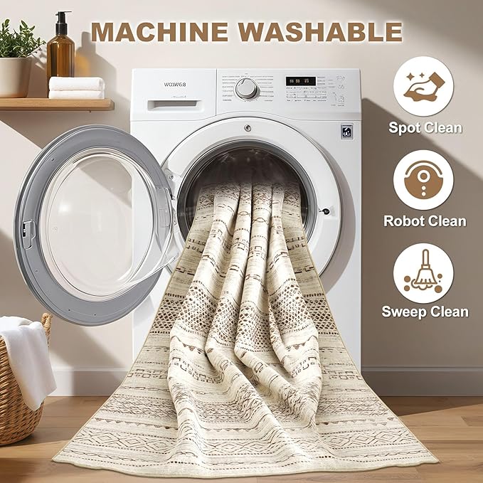 Nakagishi 6x9 Area Rugs Living Room: Washable Boho Large Neutral Soft Farmhouse Rug Stain Resistant Modern Indoor Floor Non-Slip Accent Carpet for Bedroom Nursery Kids Playroom Office Dining Room Dorm