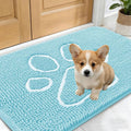 OLANLY Dog Door Mat for Muddy Paws 24x16, Paw Print Design, Absorbs Moisture and Dirt, Absorbent Non-Slip Washable Doormat, Quick Dry Chenille Mud Mat for Dogs, Entry Indoor Entryway Carpet, Blue