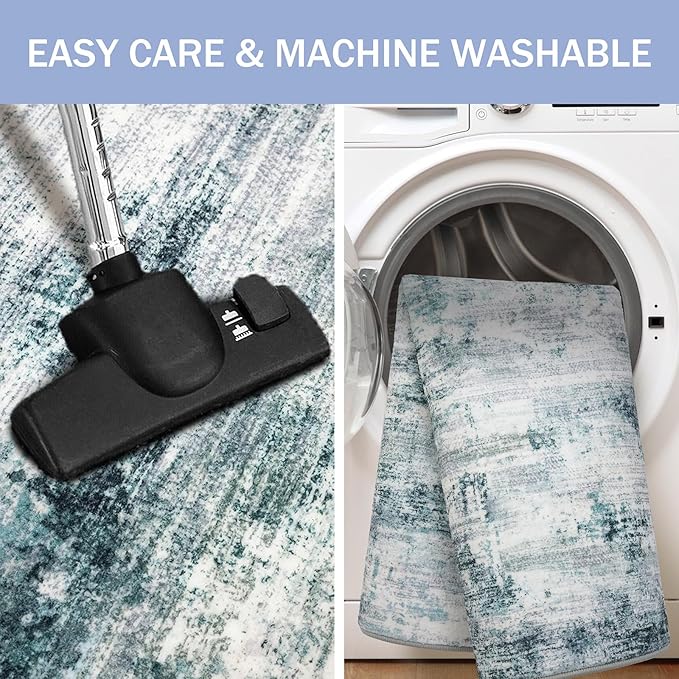 IOHOUZE Abstract Area Rugs 9x12 Ft Washable Large Rugs for Living Room, Non Slip Rubber Backed Dining Room Rug, Printed Faux Wool Rugs for Bedroom, Floor Carpet for Nursery Playroom, Sage Grey
