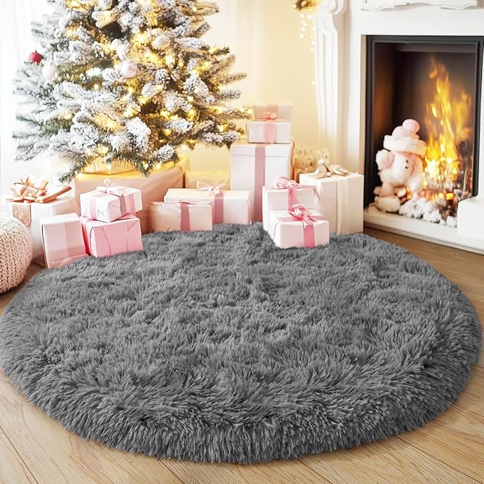4'x4' Grey Round Rug for Bedroom, Ultra Soft Fluffy Circle Rug for Kids Girls Boys Room, Cute Shag Rugs for Living Room Playroom Teen Room Home Decor Rug