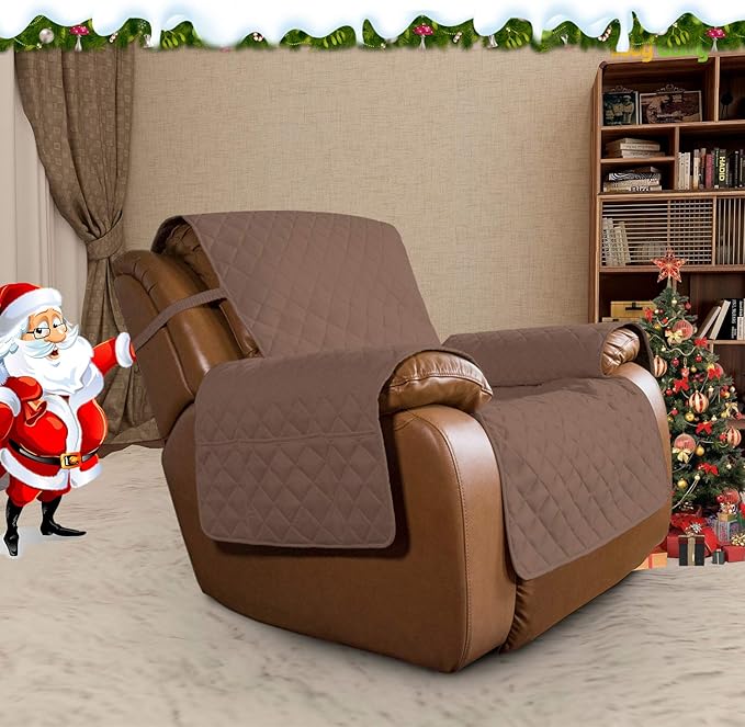 Easy-Going Oversized Recliner Cover Reversible Couch Cover Sofa Cover for Living Room Water Resistant Furniture Protector with Elastic Straps for Pets Dog (Oversized Recliner, Brown/Beige)