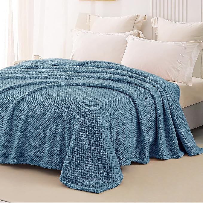Whale Flotilla Twin Size Fuzzy Fleece Blanket, Fluffy Warm Soft Jacquard Bed Blankets for All Season, Lightweight and Cozy, 60x80 Inch, Slate Blue