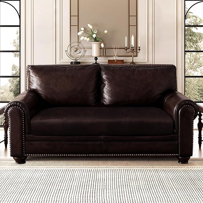 Leather Look Couch Cushion Covers Sofa Seat Slipcovers Sets Couches Furniture Protector for Sectional Armchair Loveseat Pets Kids Stretch Spandex Fabric (1 Cushion Loveseat, Chocolate)